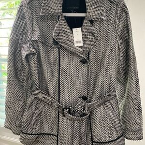 Banana Republic black and white tweed pea coat size medium. Self belted NWT